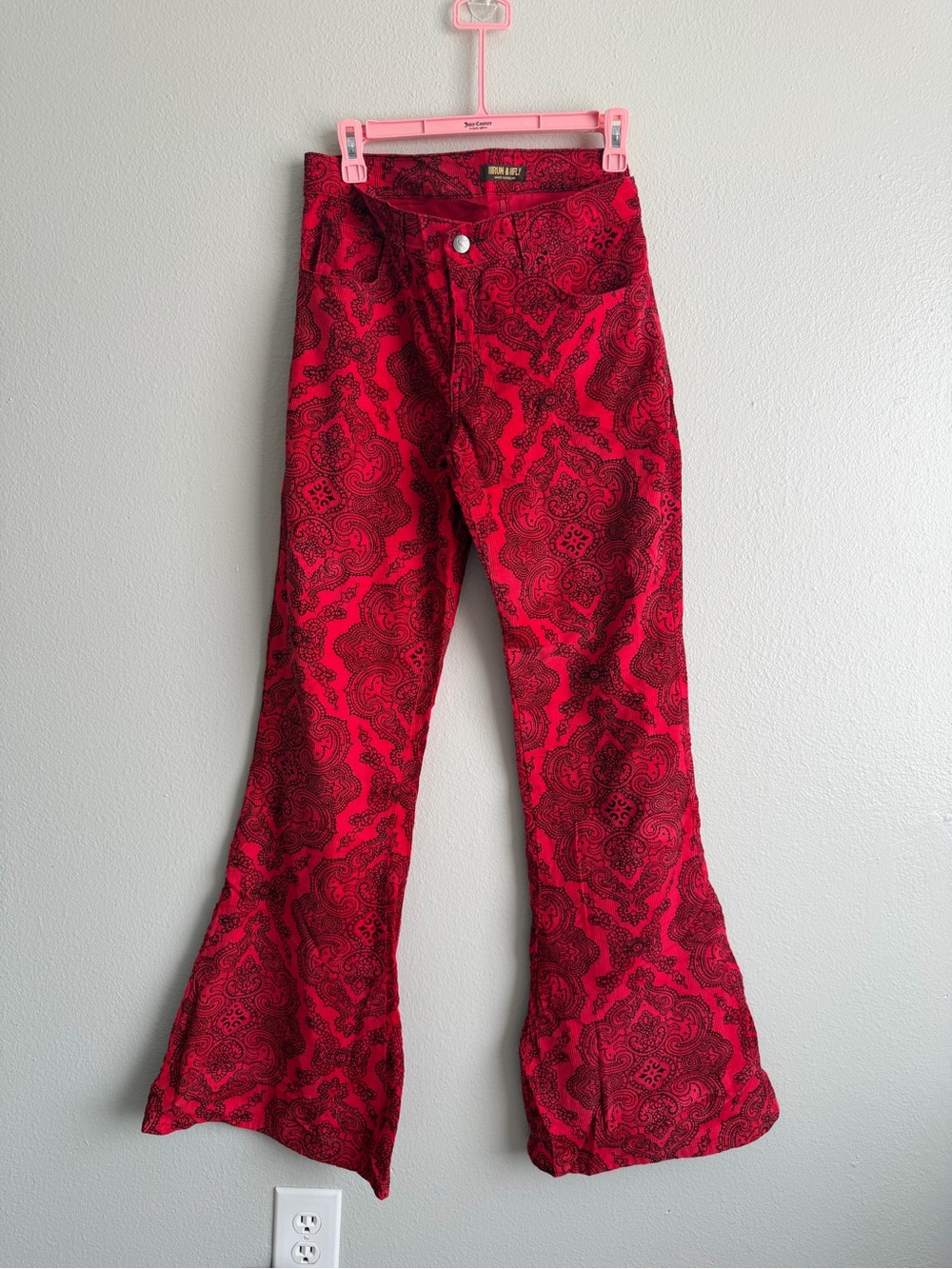Run & Fly Red Paisley Hendrix Corduroy Flare Bell Bottom Pants